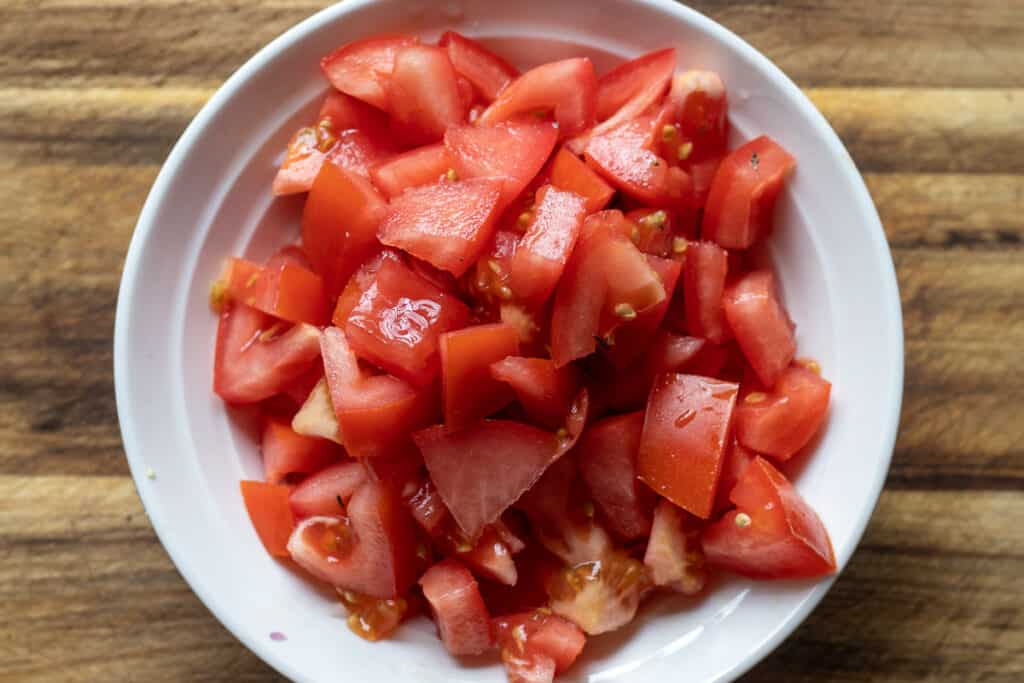 Tomatoes cut in cubes for Ratatouille