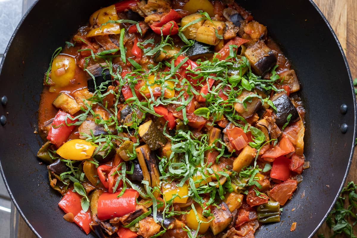 Traditional French ratatouille dish in a wok