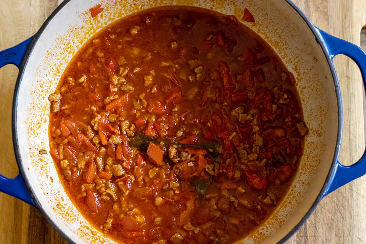 lamb ragu is cooked for 2 hours