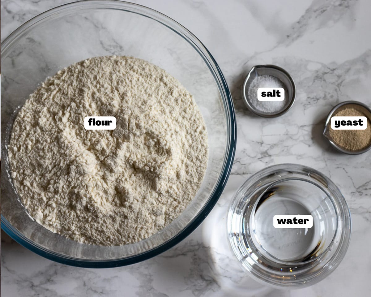 labelled picture of ingredients for pide dough