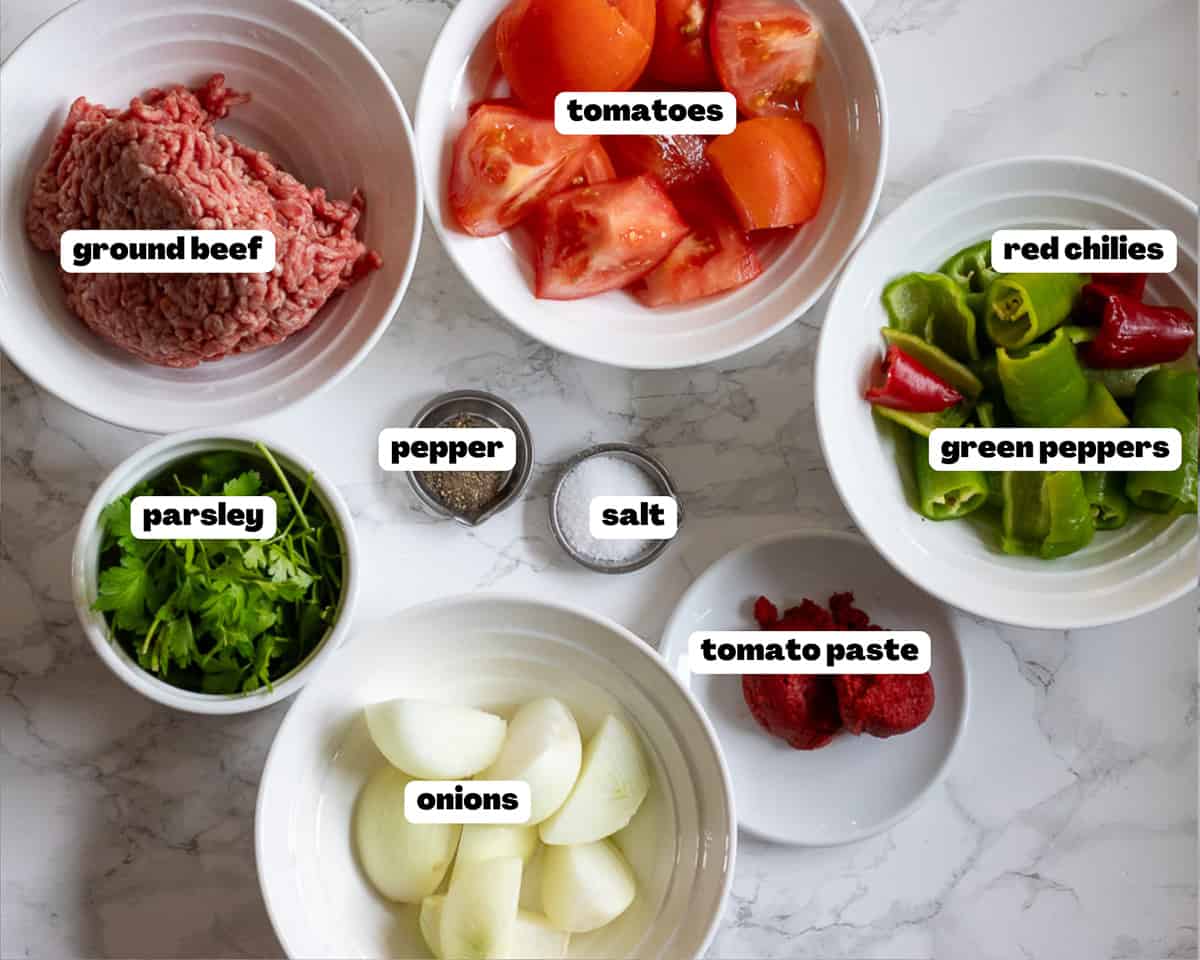 labelled picture of ingredients for pide topping