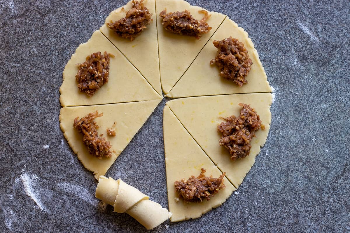 the dough is cut into 8 pieces