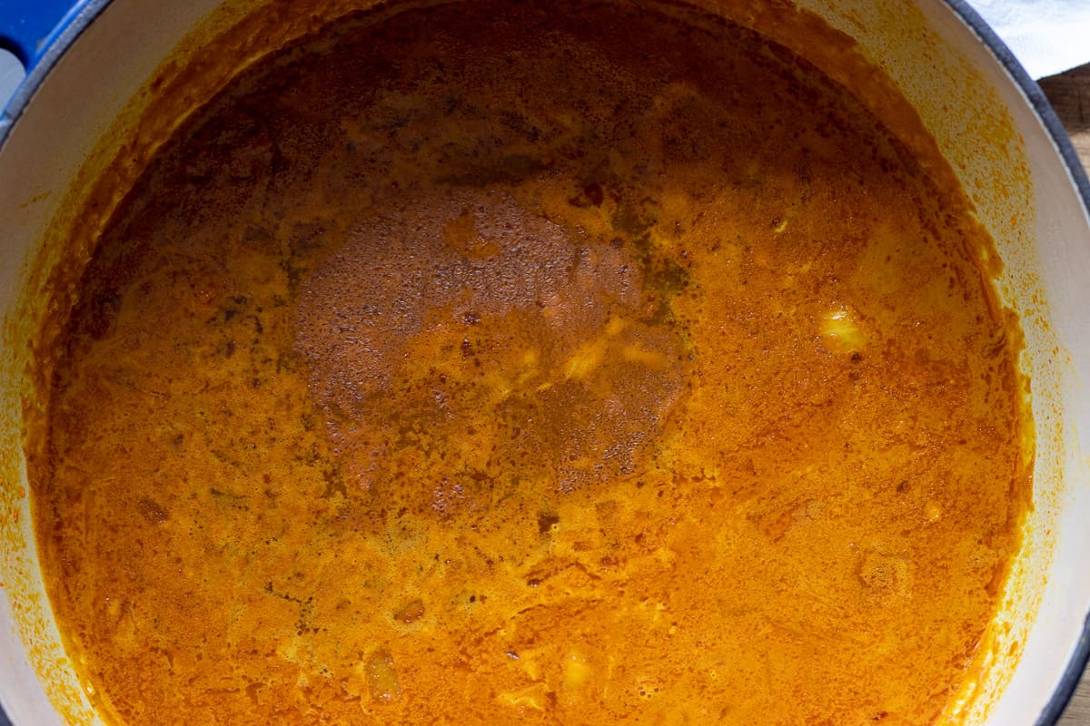 the stock is added to the pan