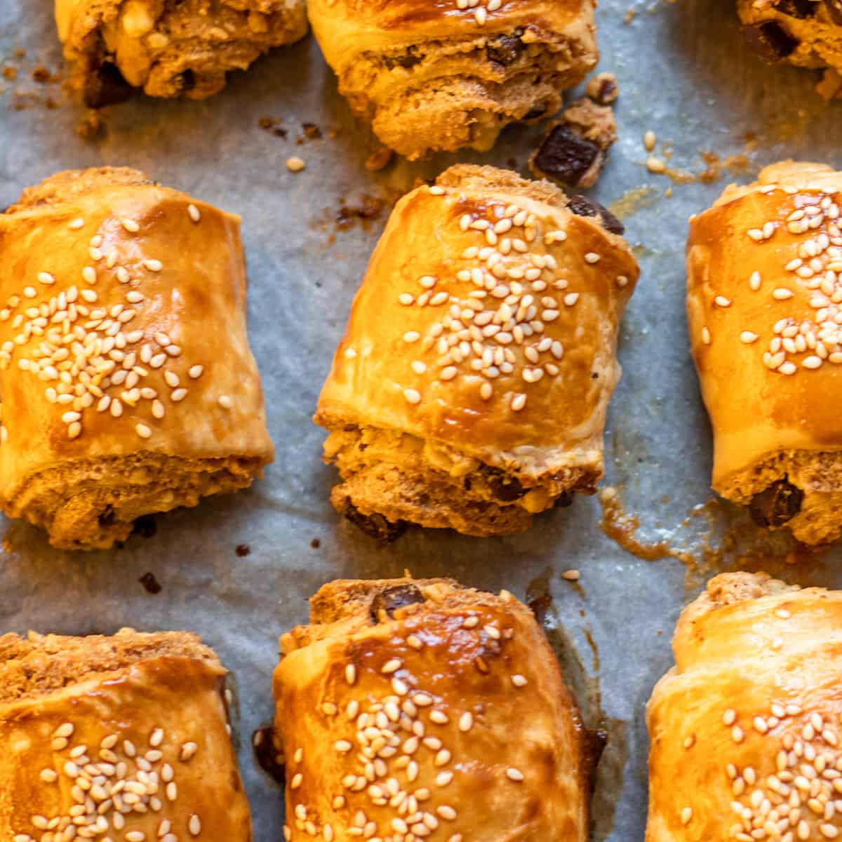 Golden and crispy chocolate and tahini filled pastries