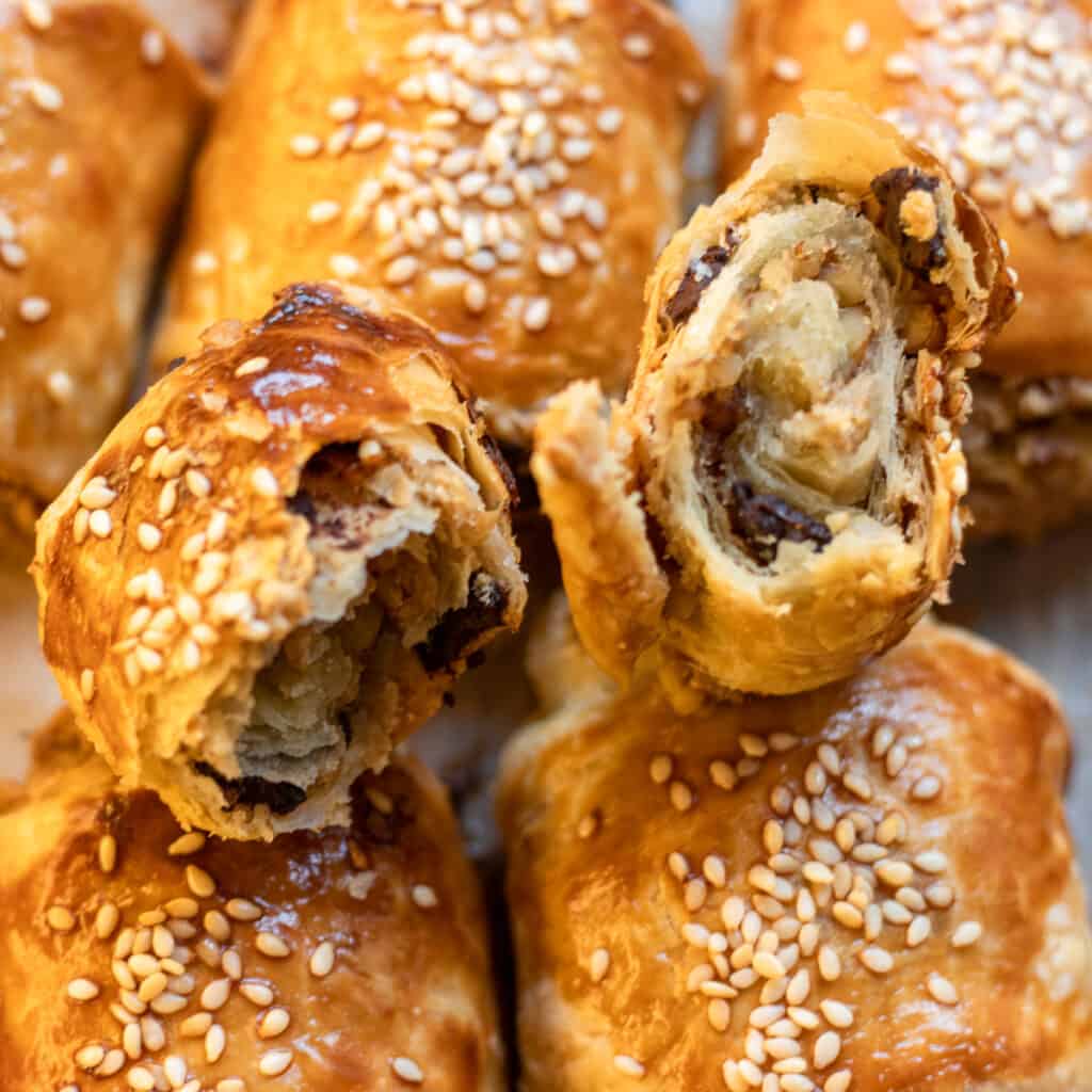 Bake the chocolate pastry rolls until golden and crispy