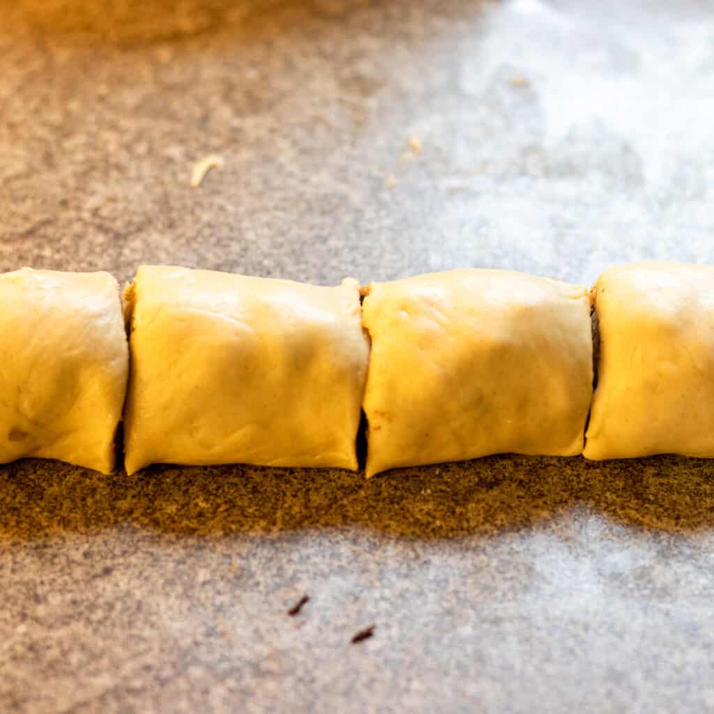 Roll them into a log and cut in 4 pieces