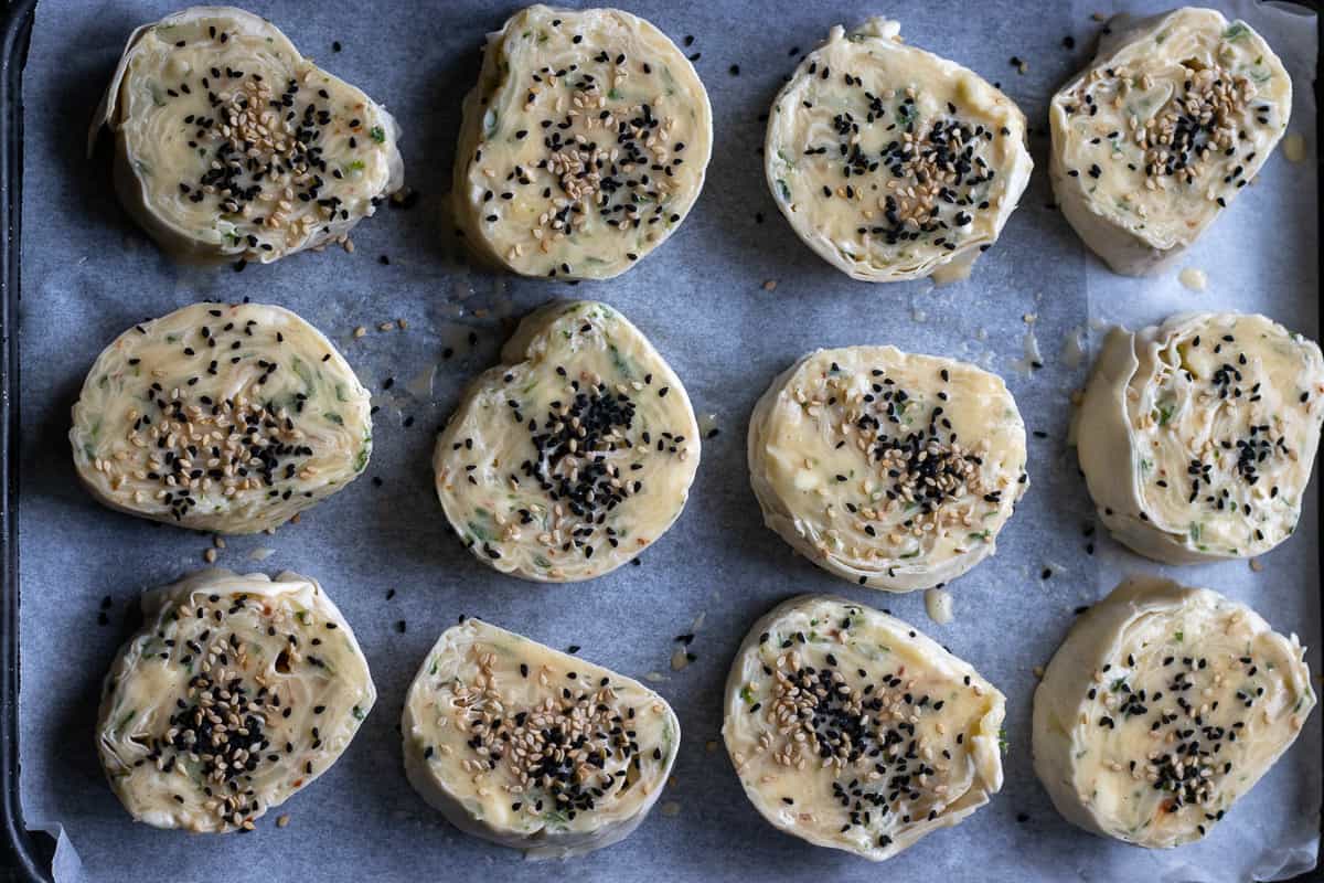 sliced boreks are egg washed