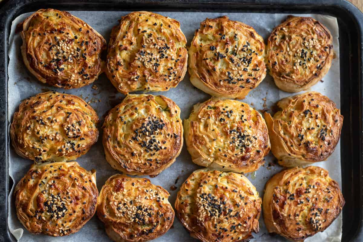 potato borek is baked until golden and crispy