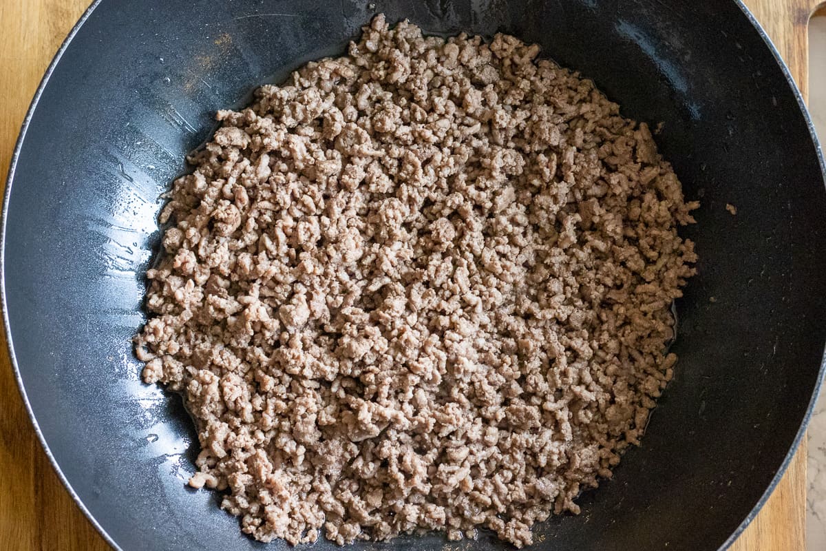 browning the ground beef in a wok