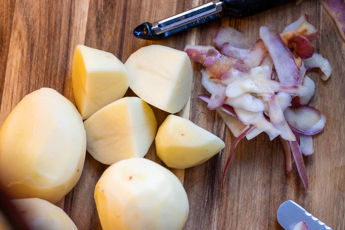 potatoes are peeled and cut in chunks