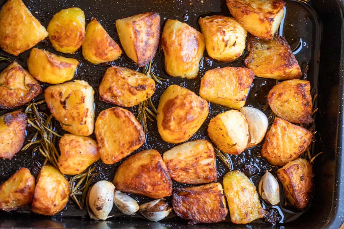 roast the potatoes until golden and crispy