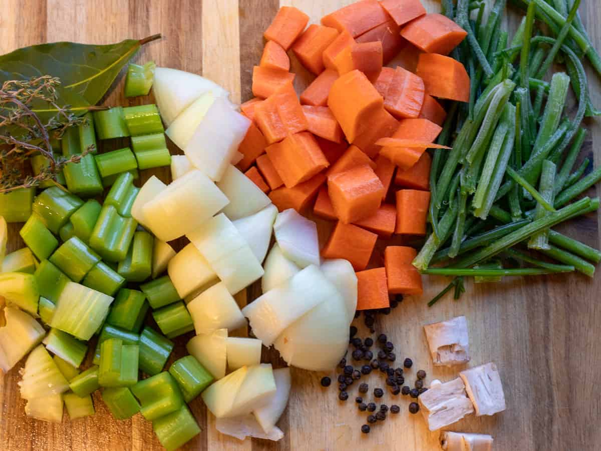 mirepoix and aromatics for homemade chicken stock