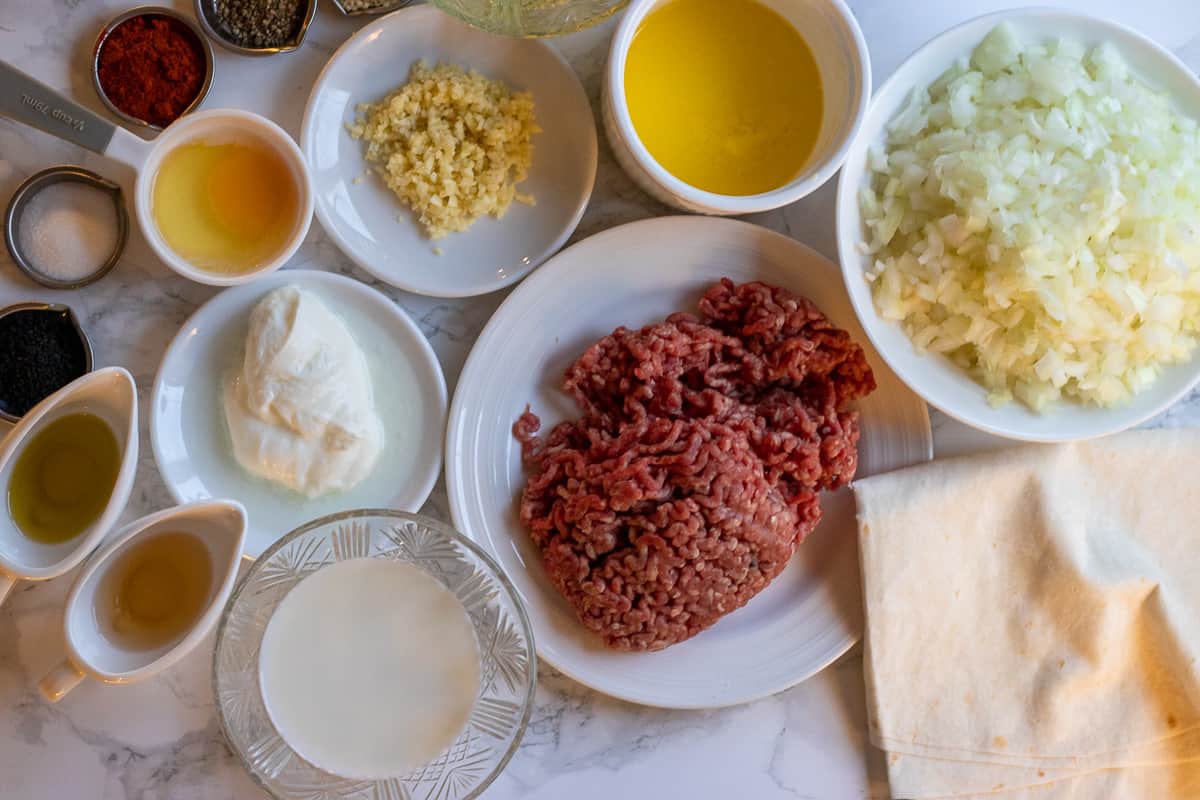 Ingredients for Kiymali Borek (meat borek)