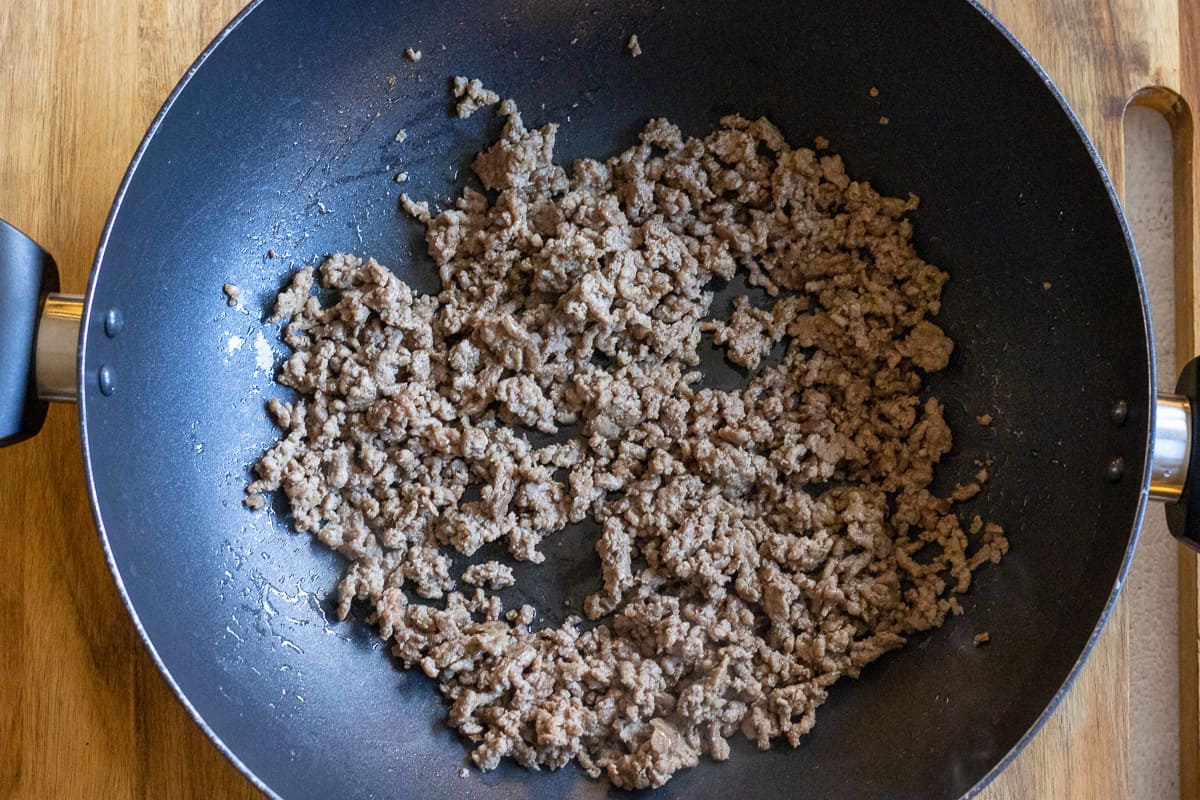 browning the mince in a pan