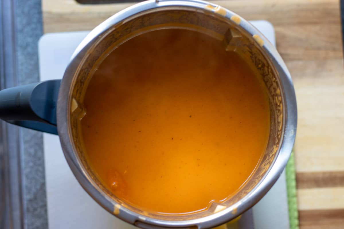 vegetables are blitzed in Thermomix with stock