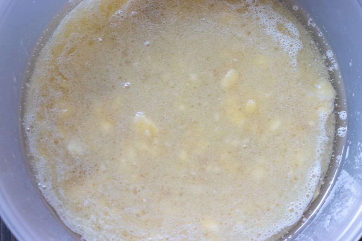 The wet ingredients are mixed in a bowl.