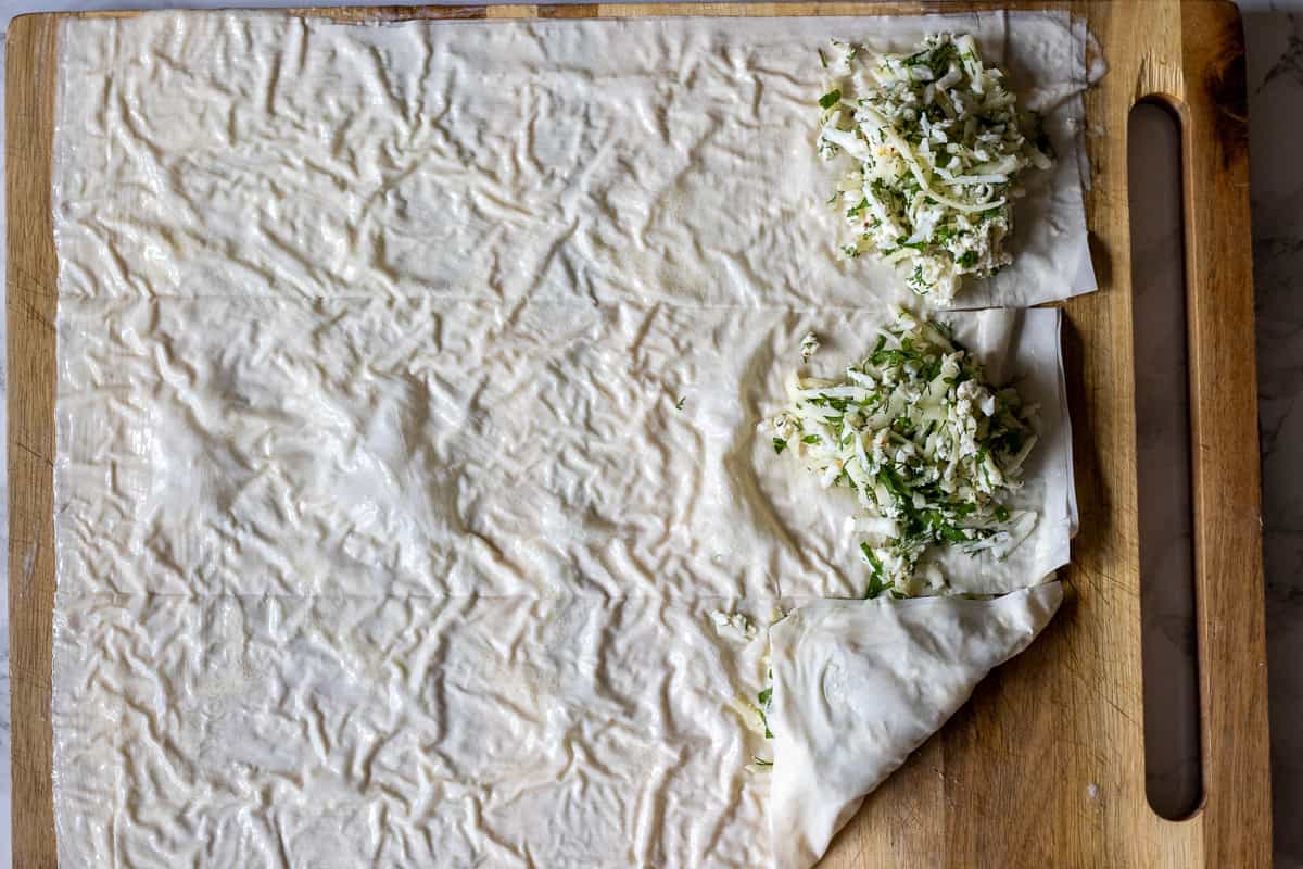 pastry strip is folded around the filling