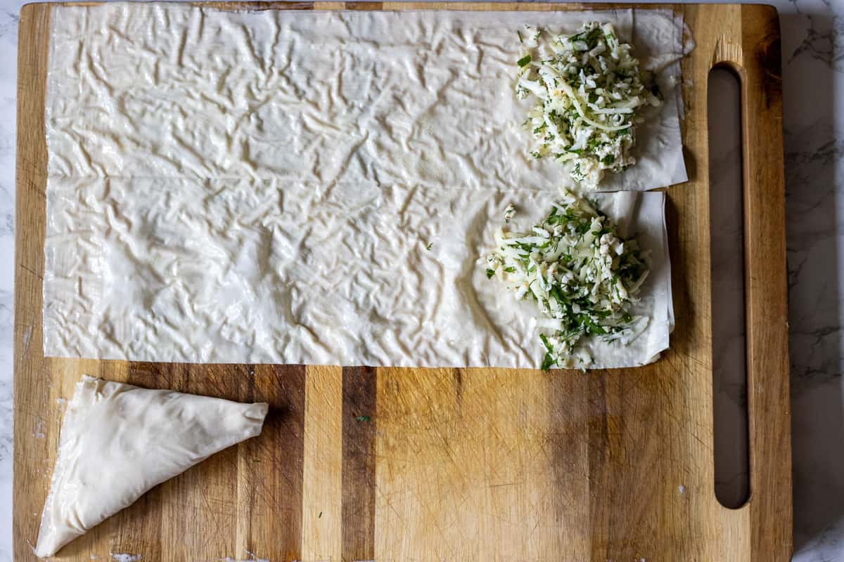 a triangle shaped cheese borek