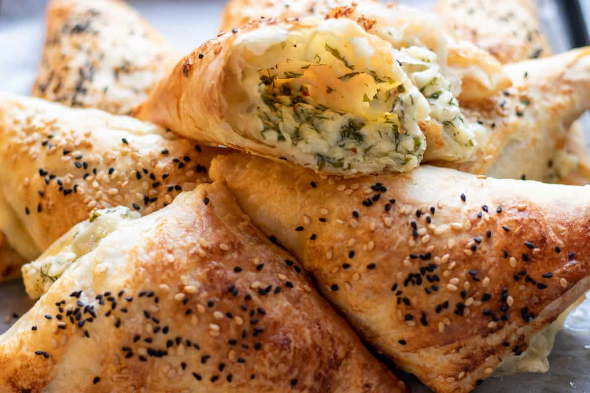 freshly baked cheese borek parcels