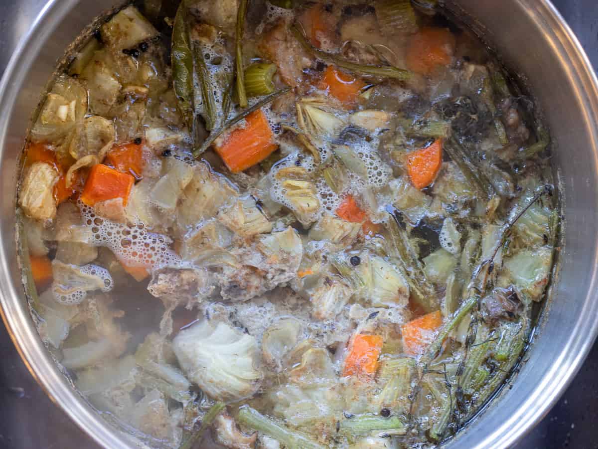 the stock is simmering on low heat