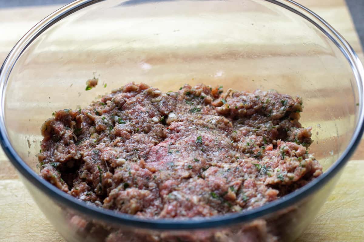 the mixture for Lamb kofta is ready to be shaped
