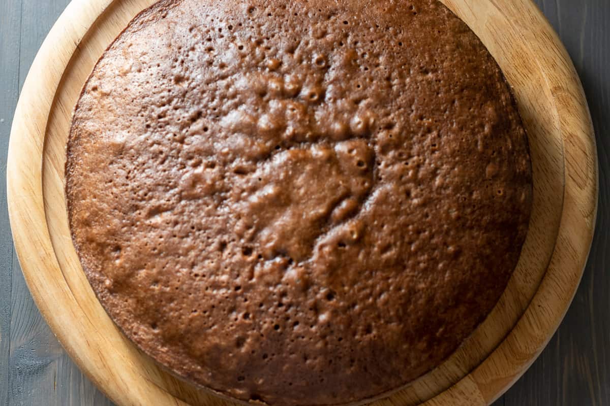 The cake is placed on a serving plate