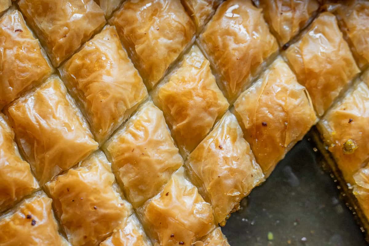 baklava pieces on a tray
