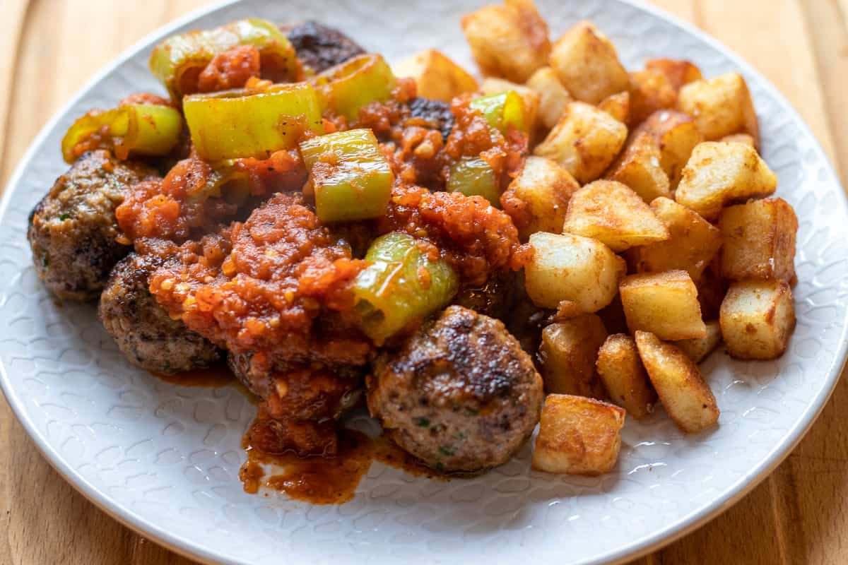 baked Turkish Meatballs served with crispy sautéed potatoes