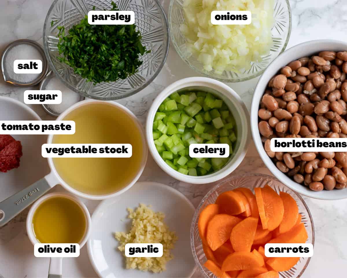 Labelled picture of ingredients for Barbunya