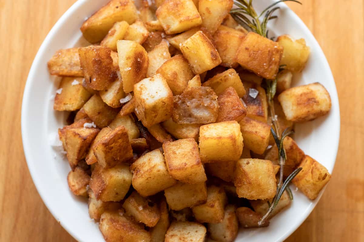 crispy saute potatoes served with sea salt