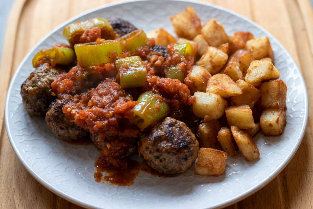 sauteed potatoes served with Turkish Meatballs