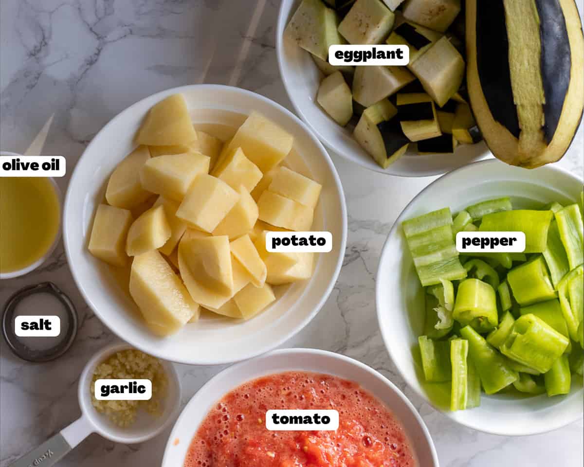 Labelled picture of ingredients for Şakşuka