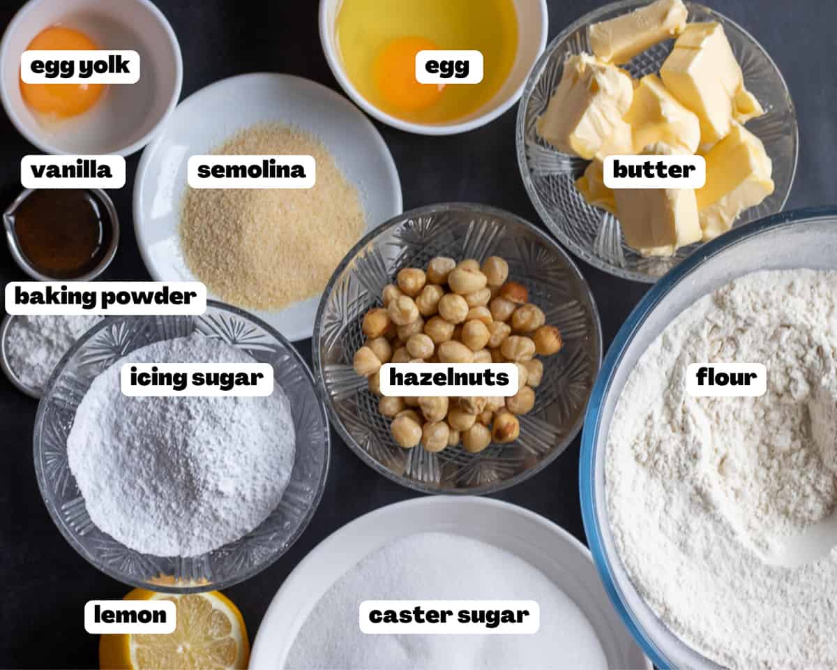 Labelled picture of ingredients for sekerpare