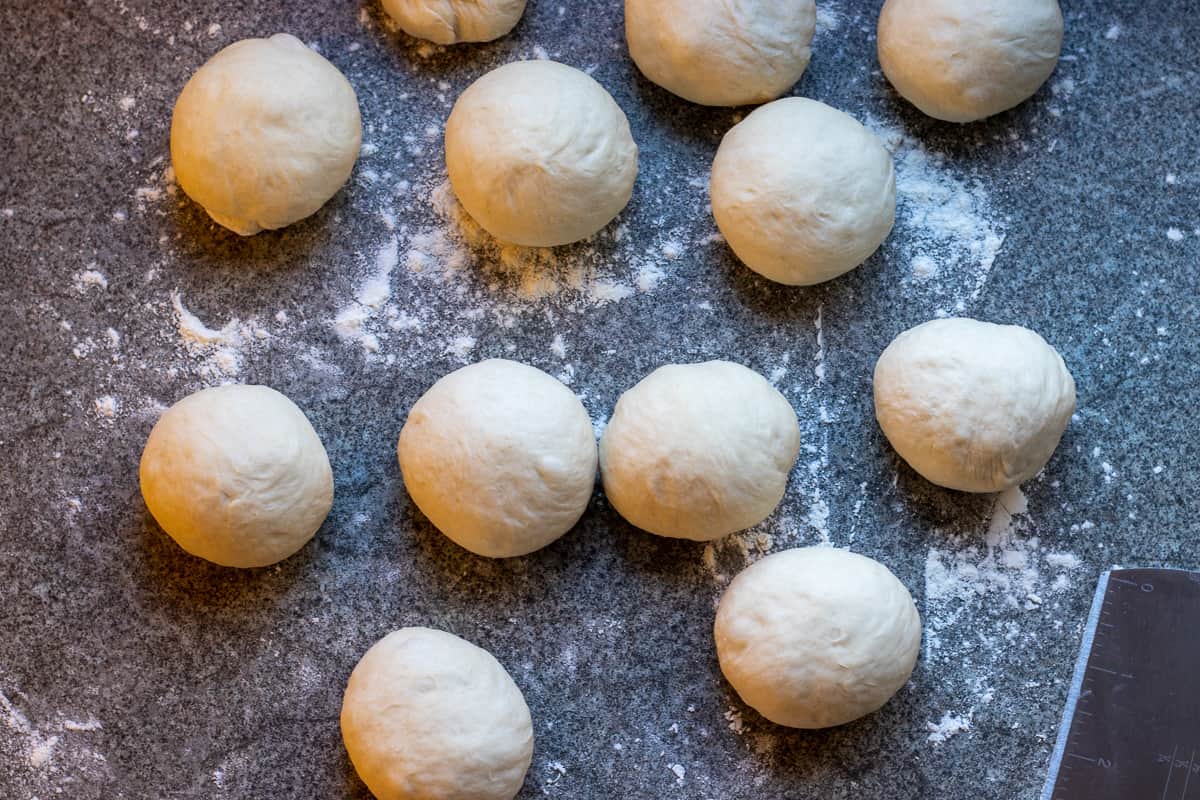 12 equal sized balls made out of simit dough