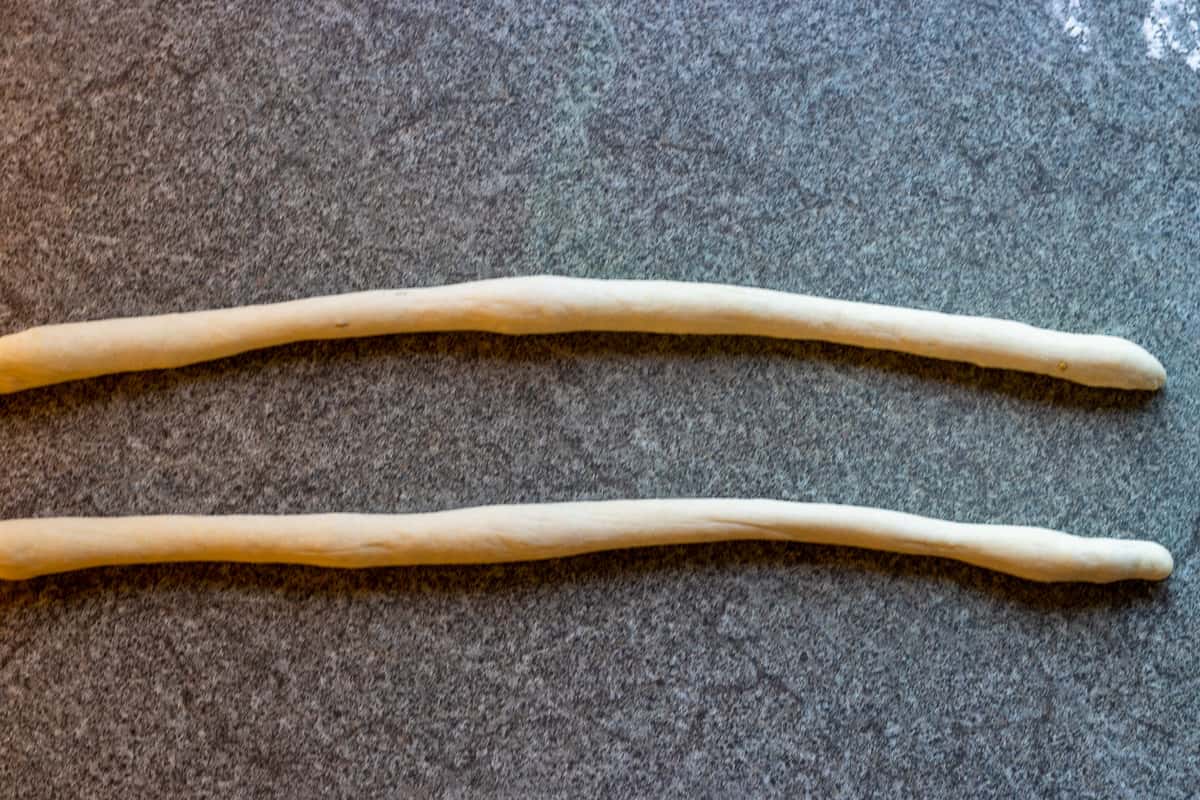 2 dough balls turned into cylinders