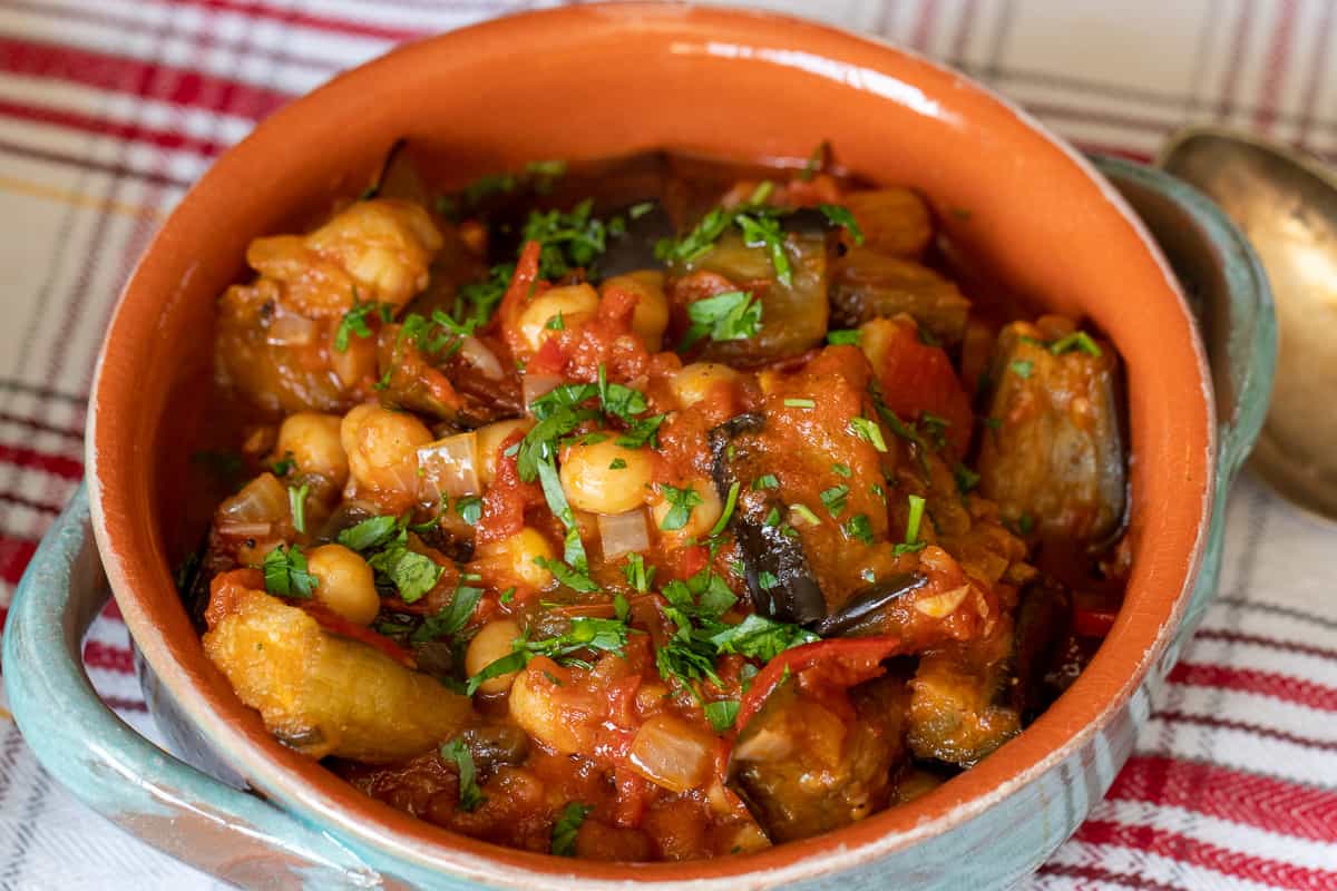 Vegan Lebanese Eggplant Moussaka (Maghmour) served in a dish