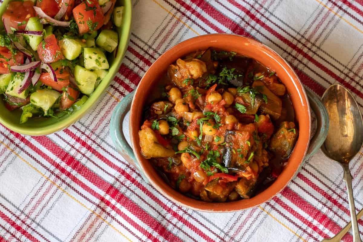 Lebanese eggplant moussaka served with Coban Salatasi on the side