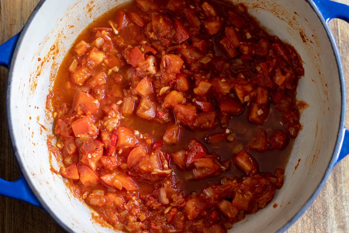 water is added to the tomato filling