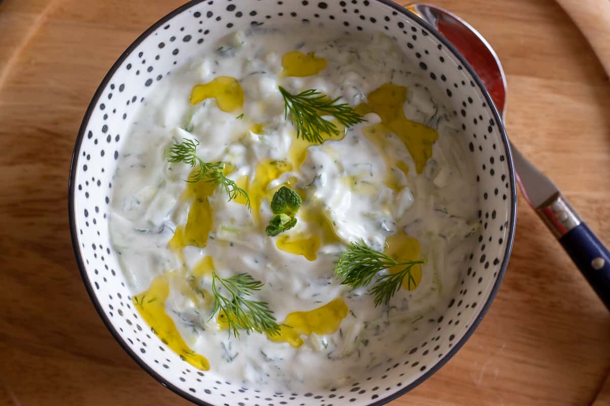 Turkish yogurt dip with dill.