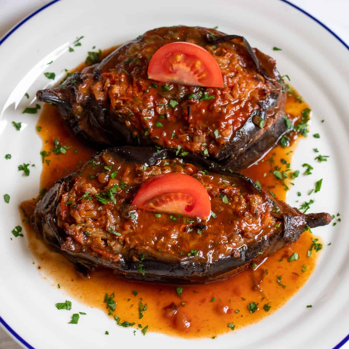 Imam Bayildi (Turkish stuffed eggplant)