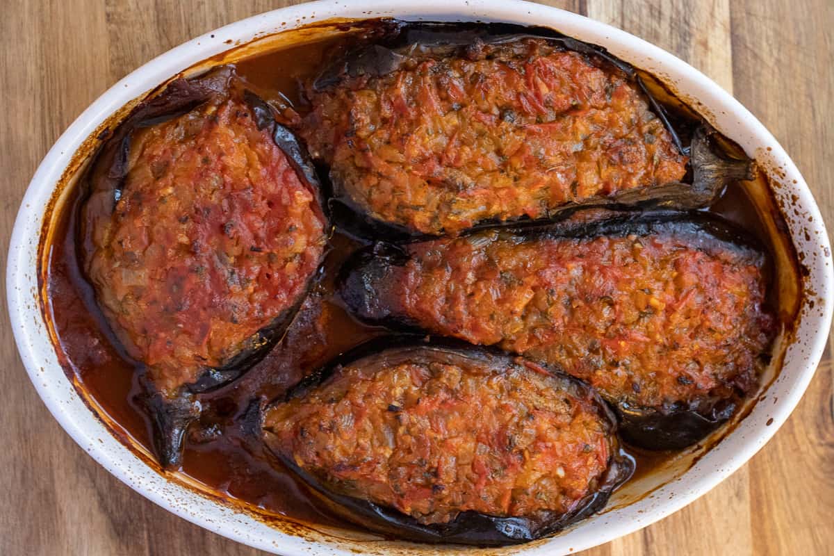 bake the aubergines in preheated oven
