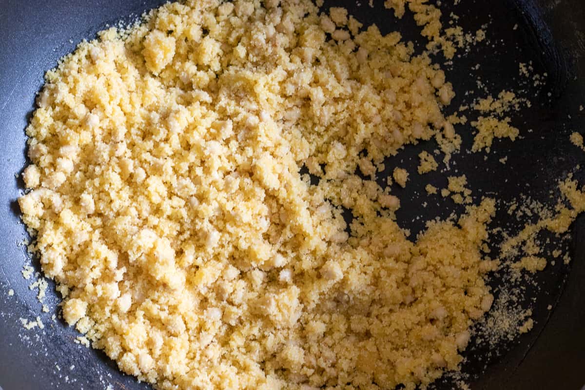 cooking the semolina with butter until golden brown