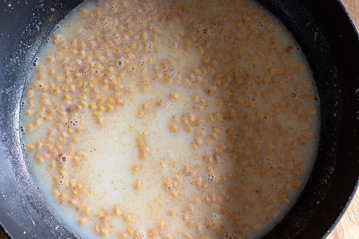 the milk is added to the semolina