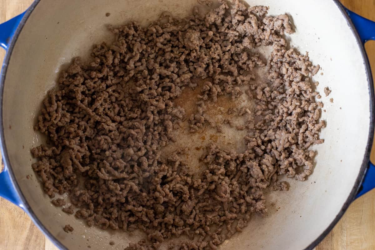 browning the mince in a dutch oven