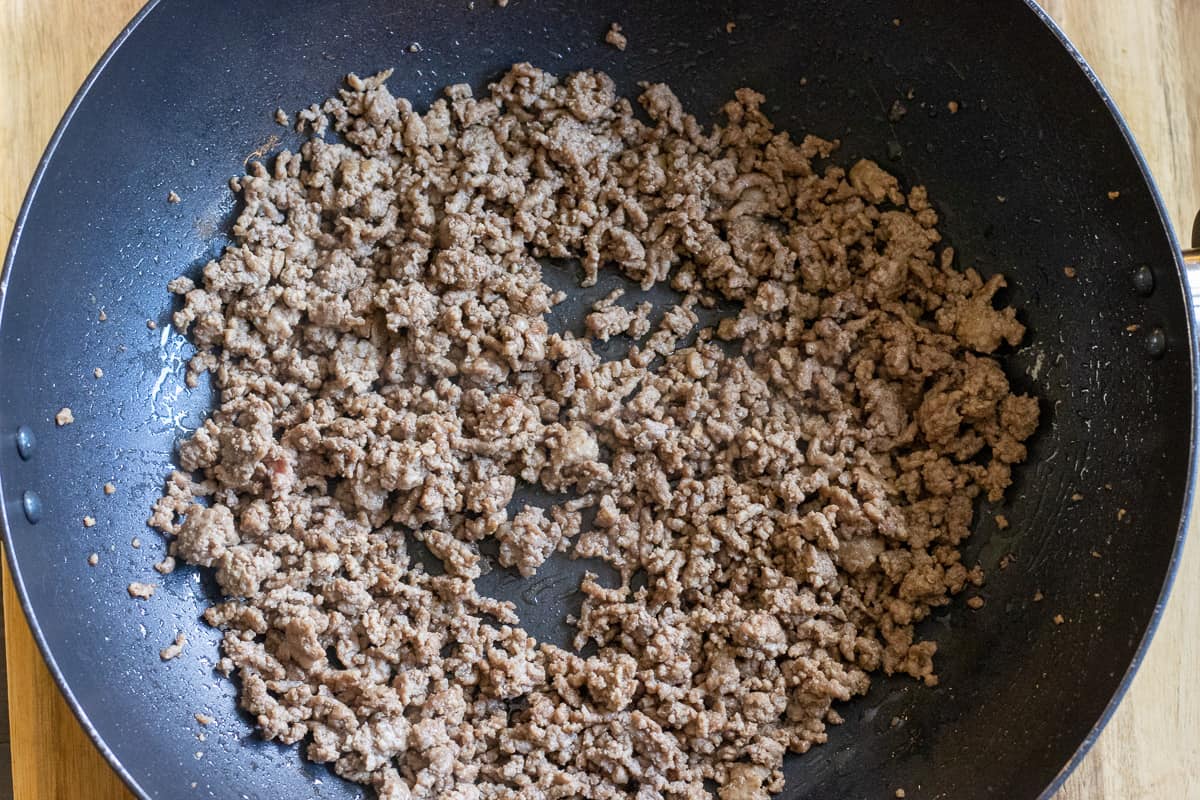 browning the mince in a pan