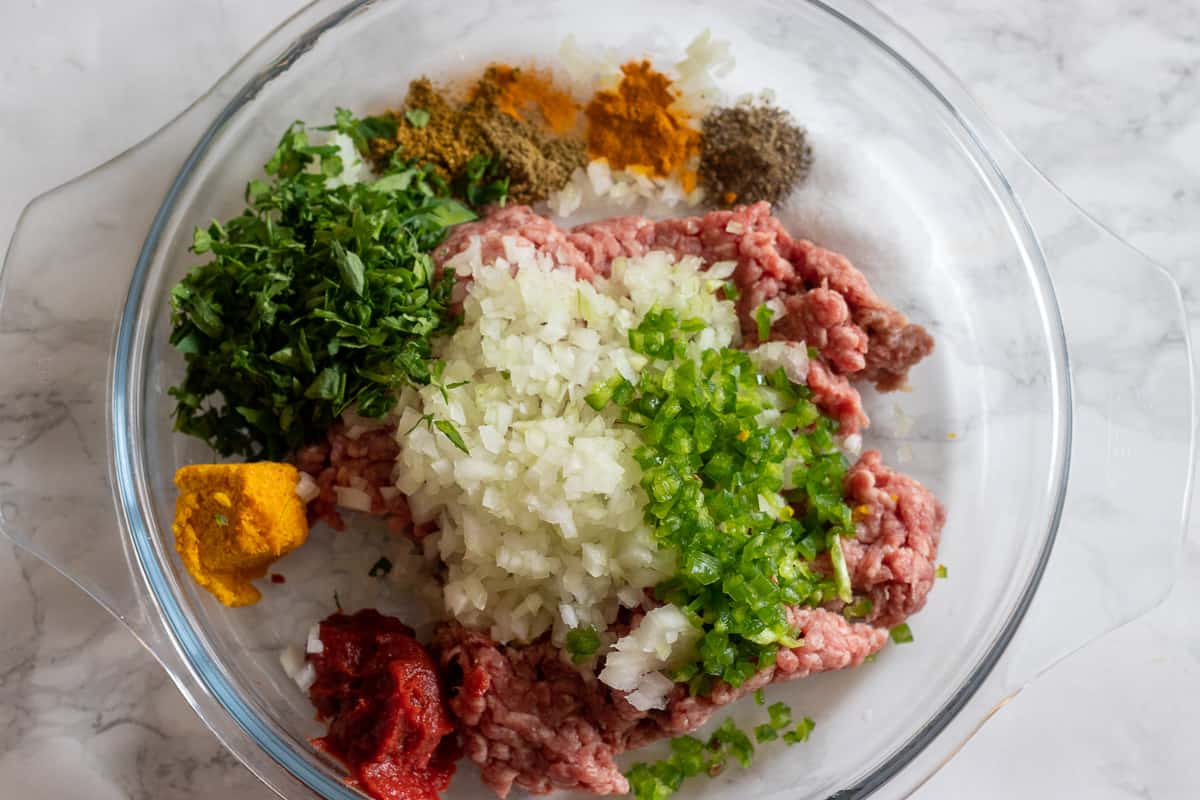 all ingredients are placed in a bowl