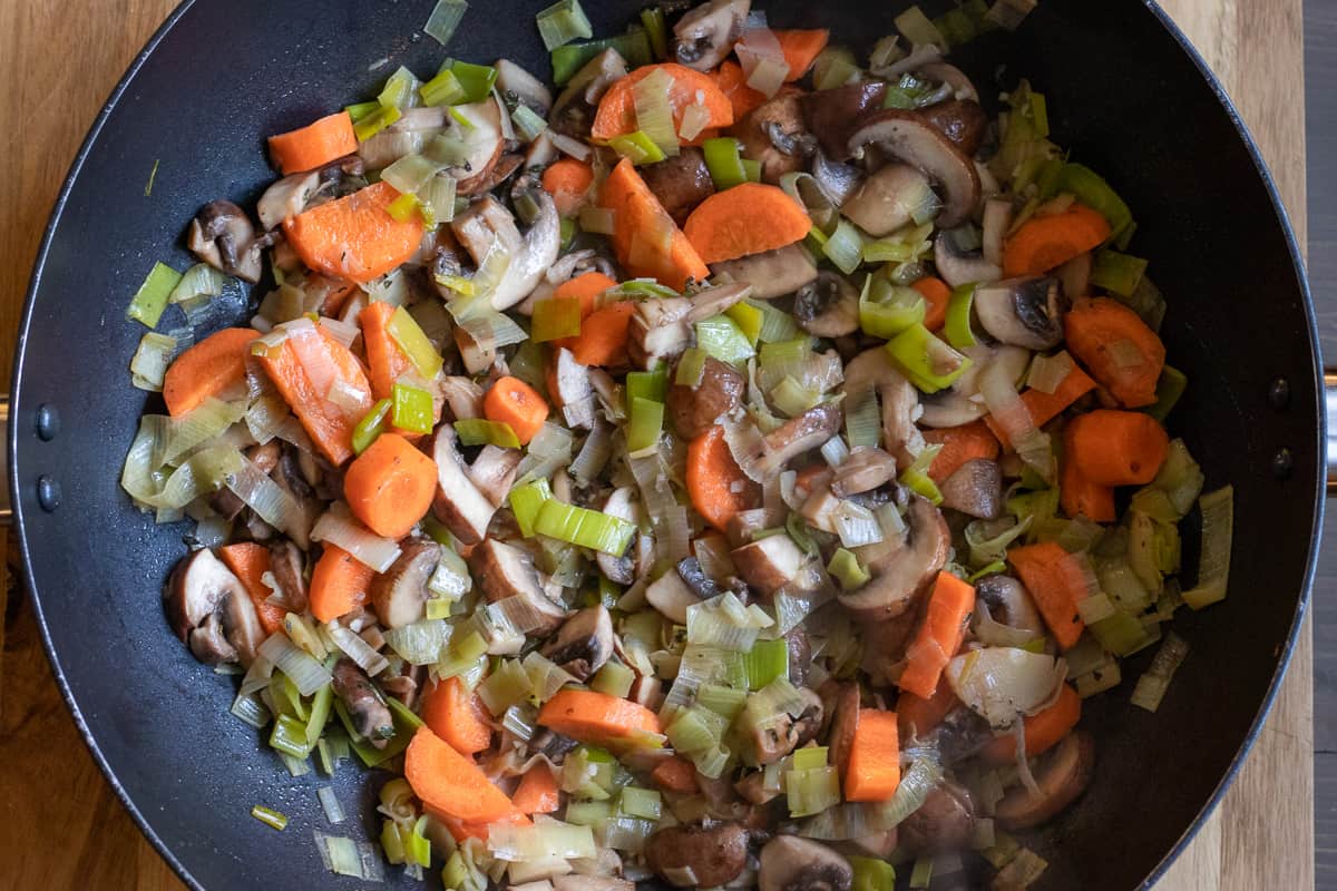 carrots are added to the pan