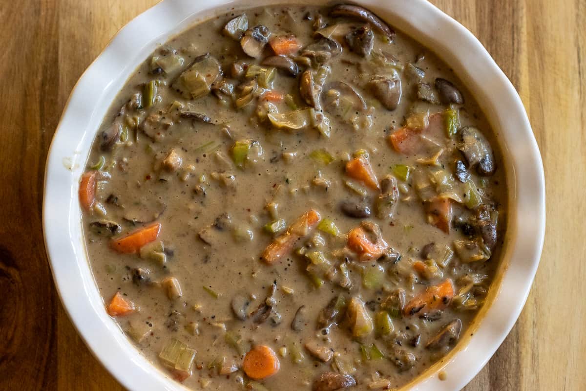 The filling is transferred into a pie dish