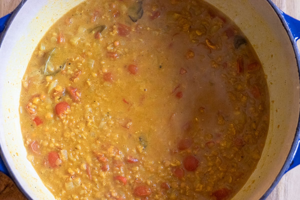 the stock is added to the pan