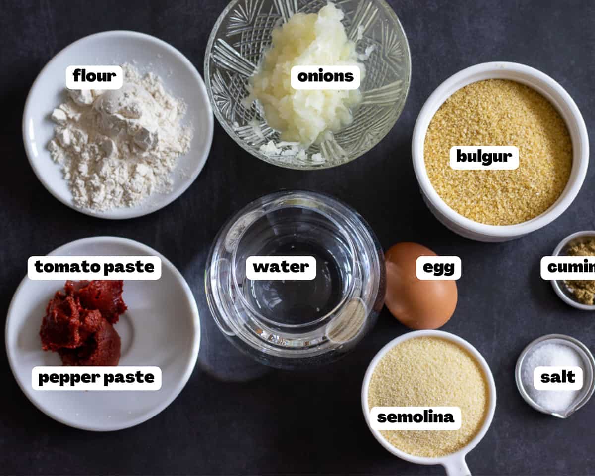Labelled picture of ingredients for Fellah Koftesi